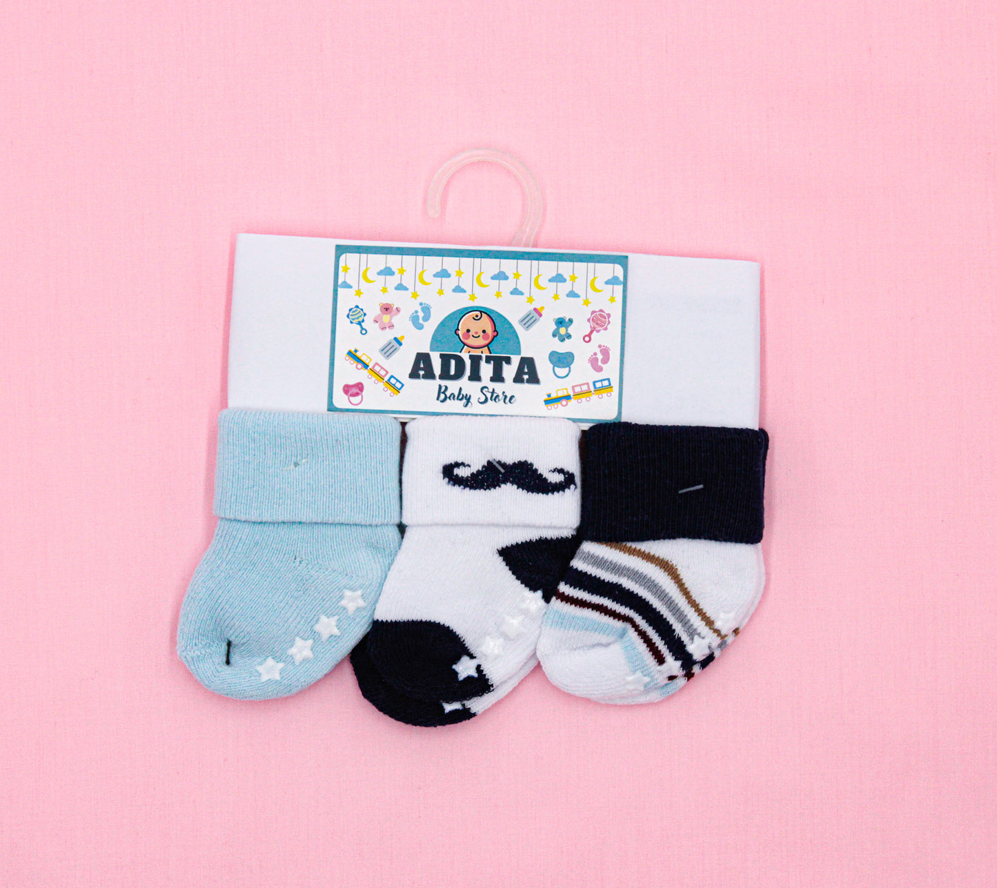 SET DE 3 MEDIAS EN AZUL-CELESTE PARA BEBÉ