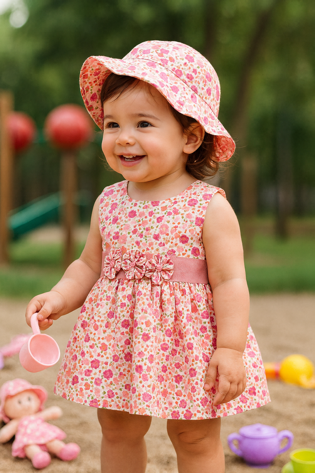 VESTIDO DE GALA ESTAMPADO ROSA BEBE
