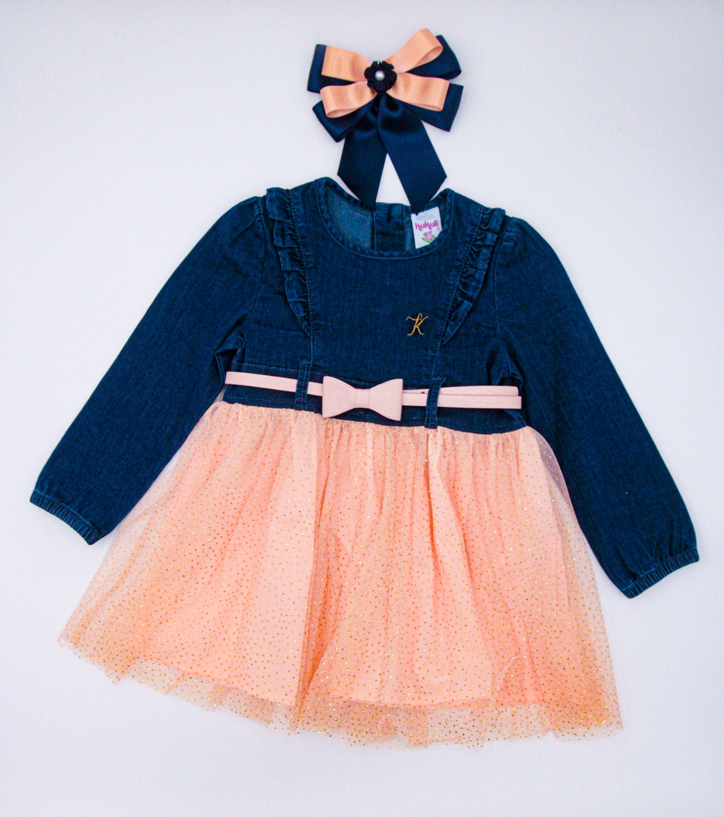 VESTIDO SABINA CON TULL Y CORREA / MELON AZUL