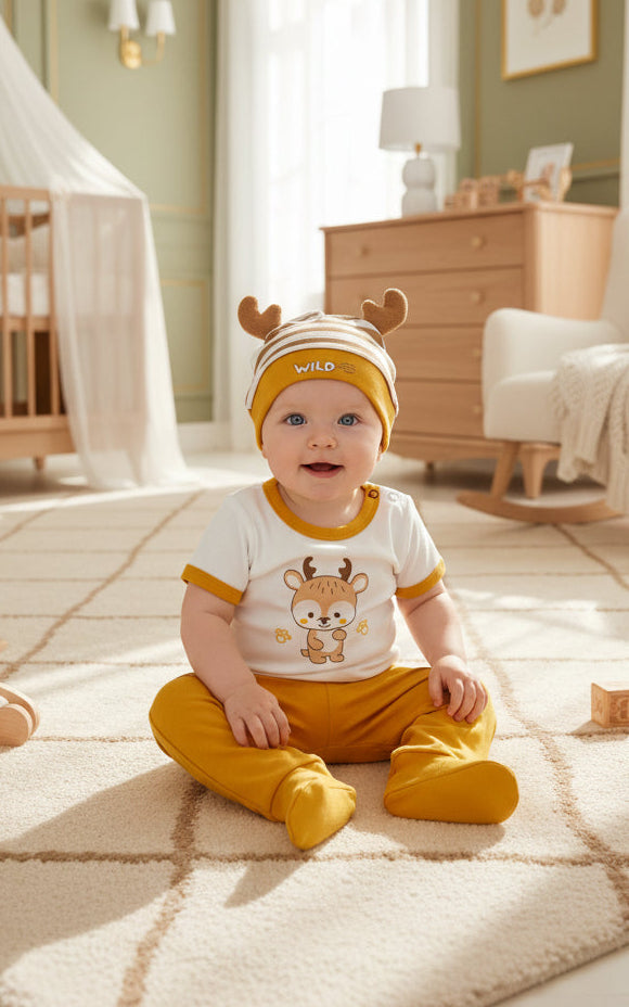 CONJUNTO DE 5PZ WILD FRIENDS MOSTAZA