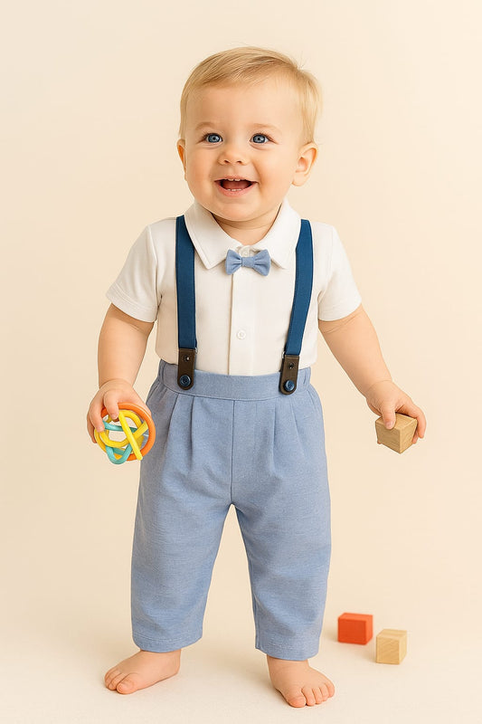 CONJUNTO ALEJANDRO Polo Blanco - Pantalón Celeste