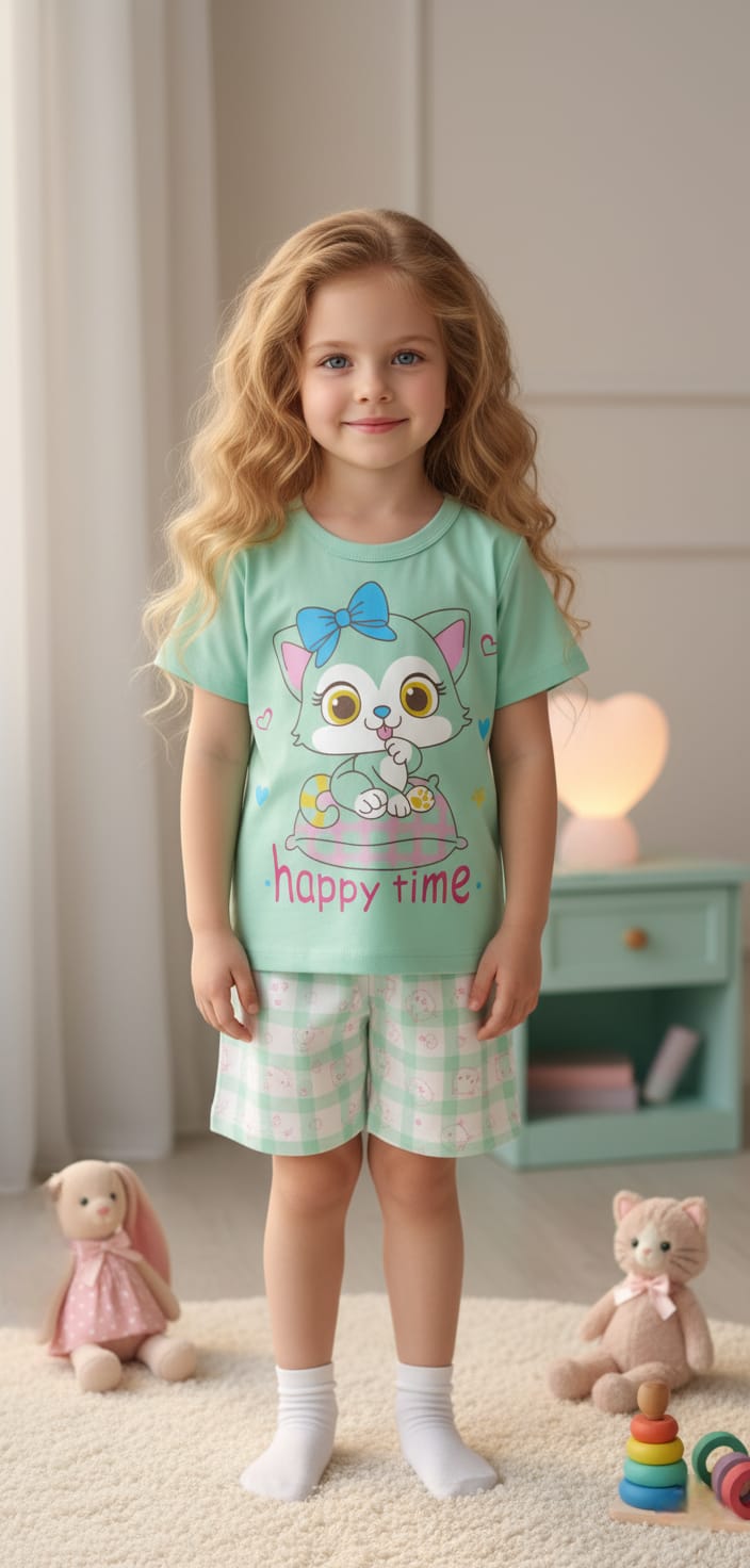 PIJAMA HAPPY TIME EN COLOR MENTA-CREMA