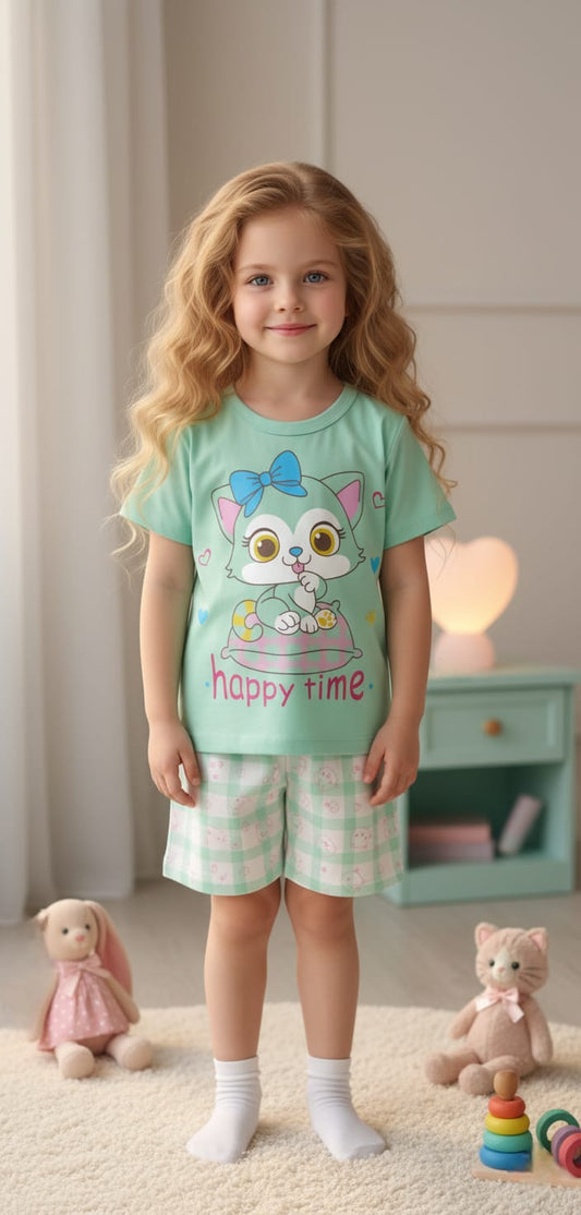 PIJAMA HAPPY TIME EN COLOR MENTA-CREMA