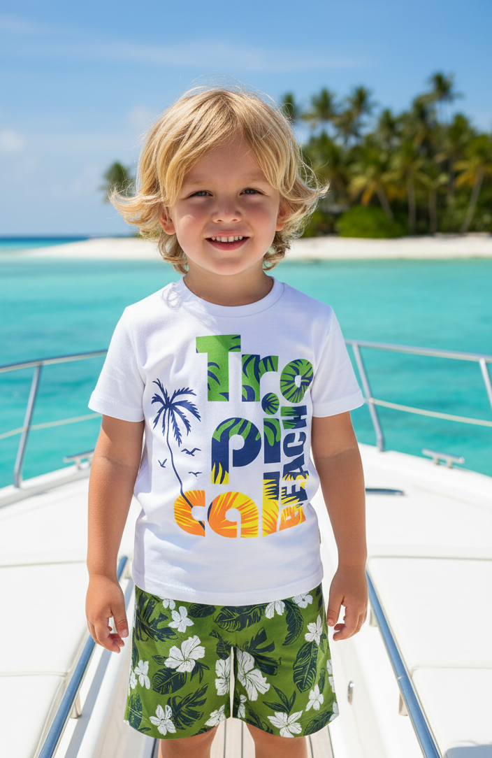 TROPICAL BEACH POLO C/SHORT EN COLOR VERDE-PERICO