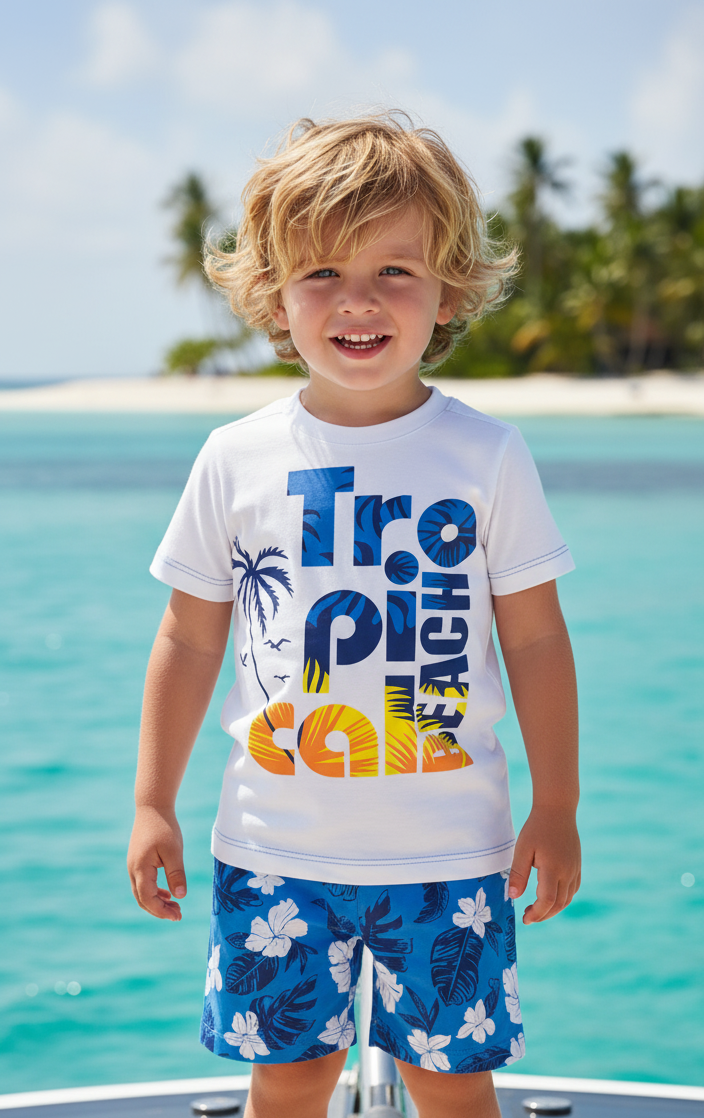 TROPICAL BEACH POLO C/SHORT EN COLOR ITALIANO-AZUL