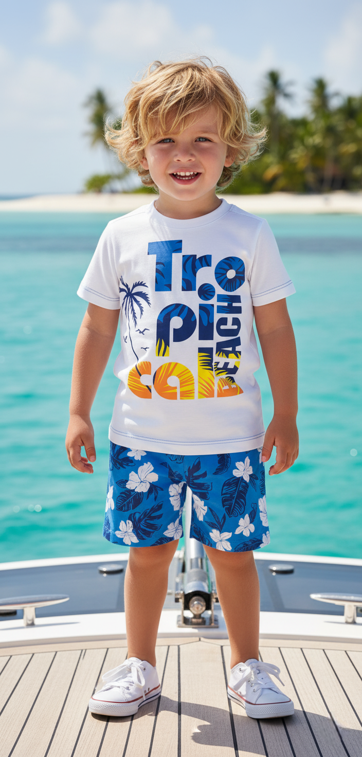 TROPICAL BEACH POLO C/SHORT EN COLOR ITALIANO-AZUL