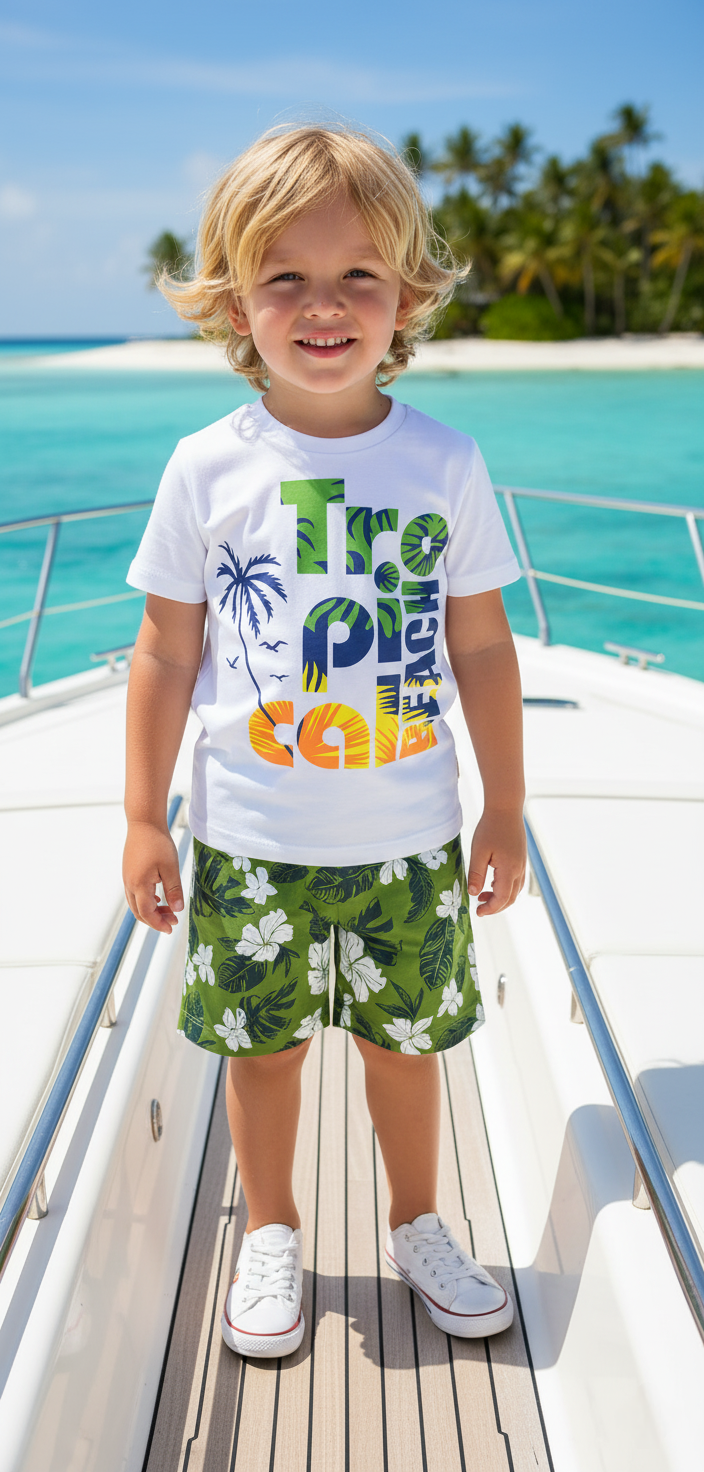 TROPICAL BEACH POLO C/SHORT EN COLOR VERDE-PERICO