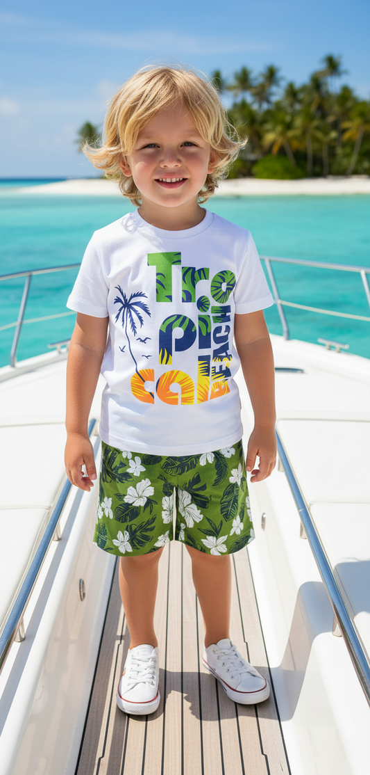 TROPICAL BEACH POLO C/SHORT EN COLOR VERDE-PERICO