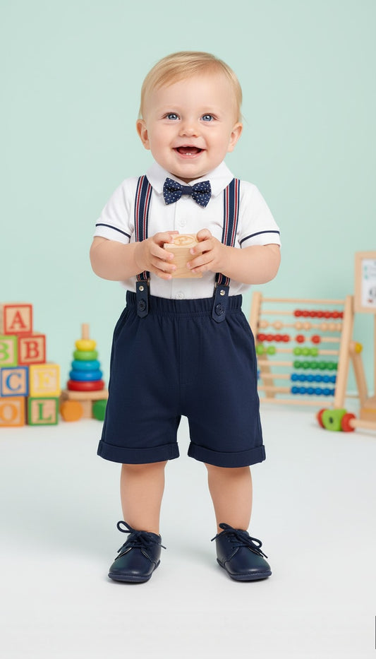 CONJUNTO ELEGANTE Polo Blanco - Short Azul