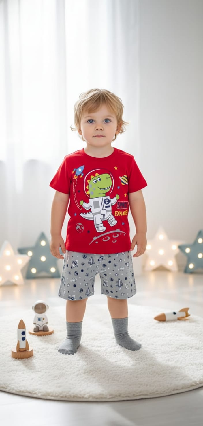 PIJAMA SPACE EN COLOR ROJO-PLOMO